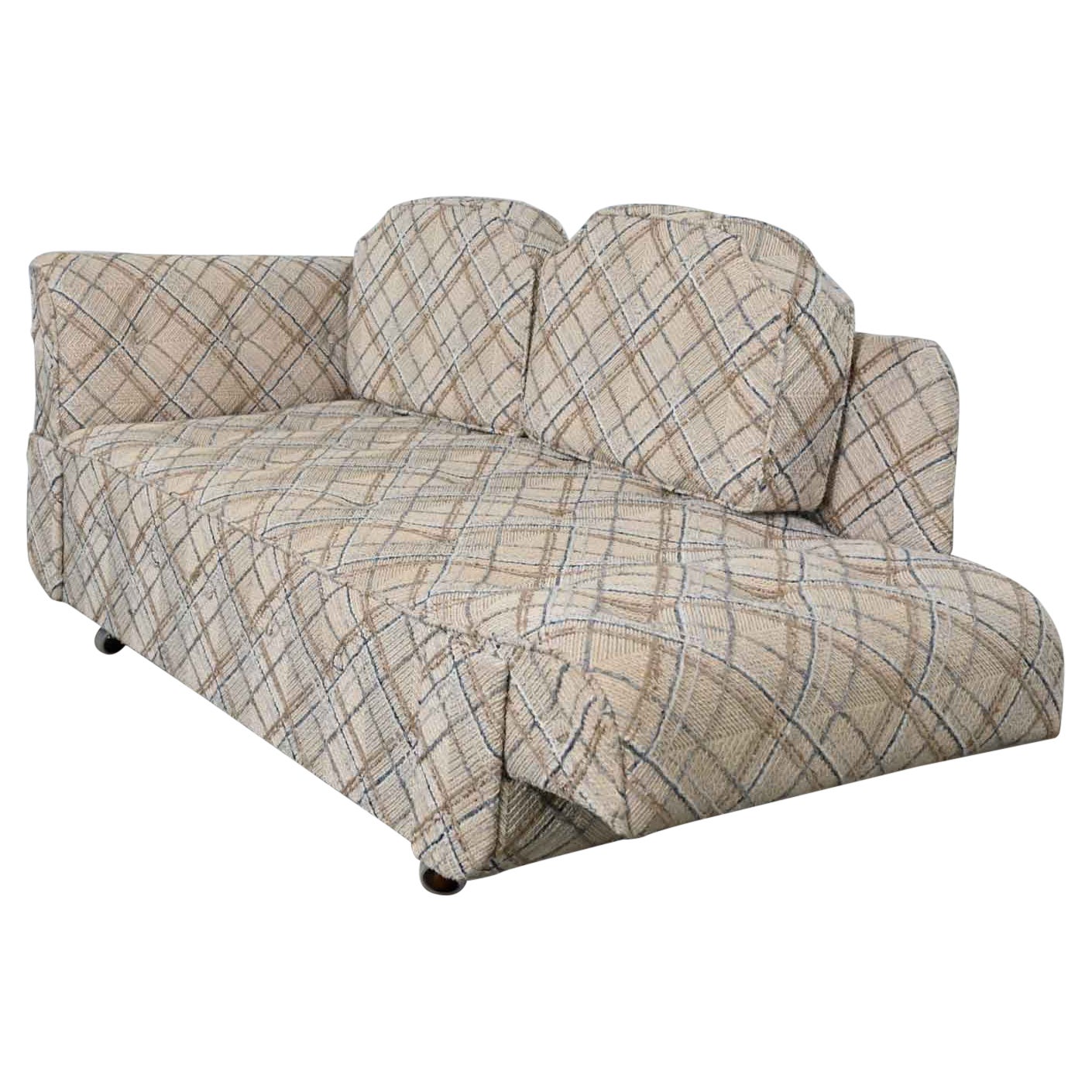 Modern Modern-MCM Oatmeal Blau Braun Plaid Convertible Love Seat Sofa Daybed oder Chaise