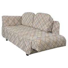 Vintage Modern-MCM Oatmeal Blue Brown Plaid Convertible Love Seat Sofa Daybed or Chaise