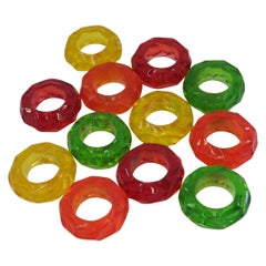 Colorful Acrylic Modern Napkin Rings, Late 1970s Set of 12