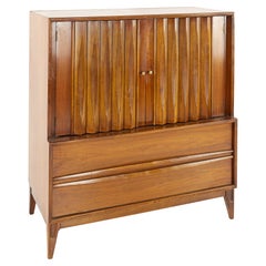 Retro Thomasville Brutalist Mid Century Walnut Highboy Dresser