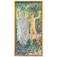 Vintage "Creation of Man, " Important Painting of Adam in Garden of Eden by Colacicchi