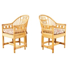 Vintage Pair of Bamboo Rattan Brighton Pavilion Style Armchairs