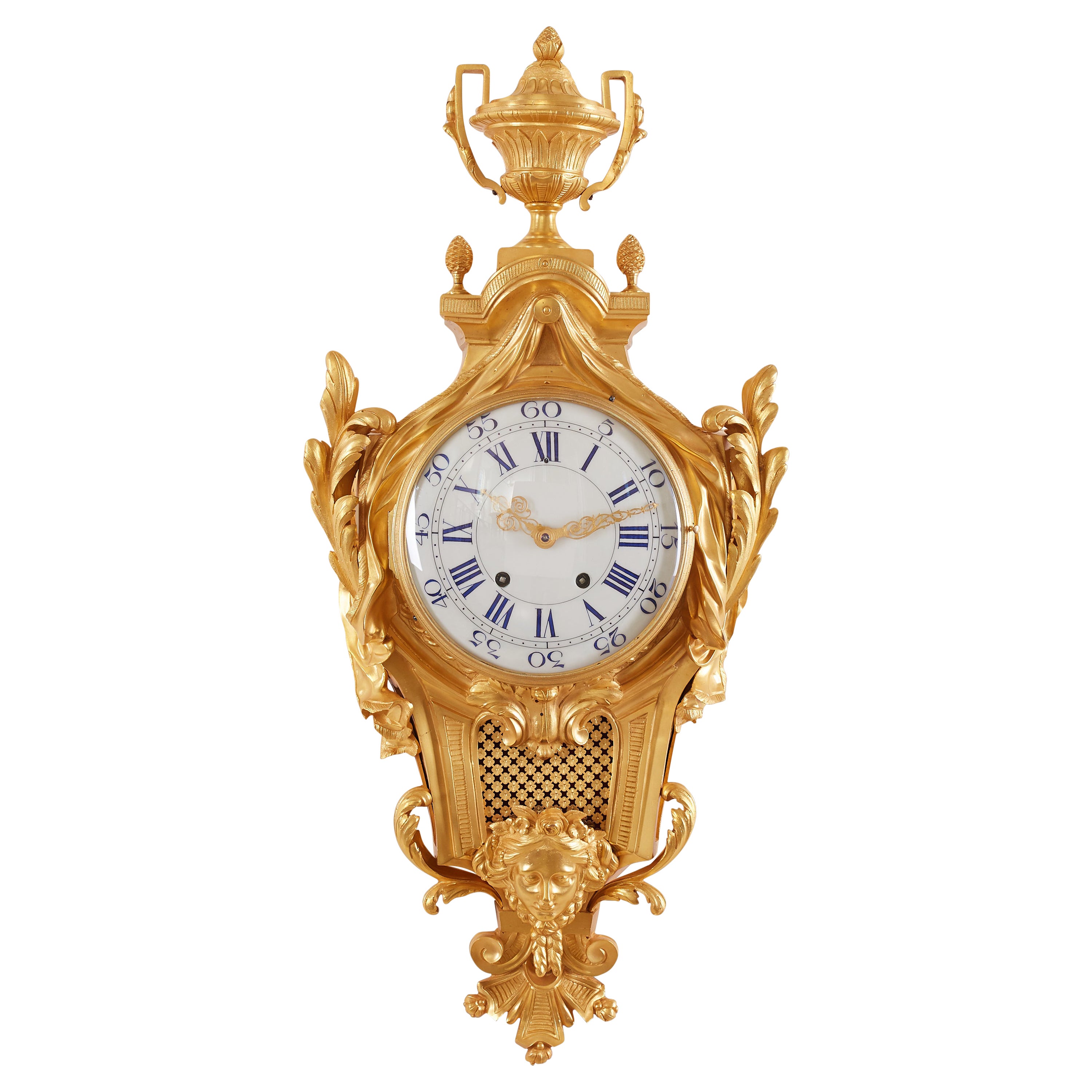 Louis XVI style gilt bronze Quarter Striking Cartel Clock