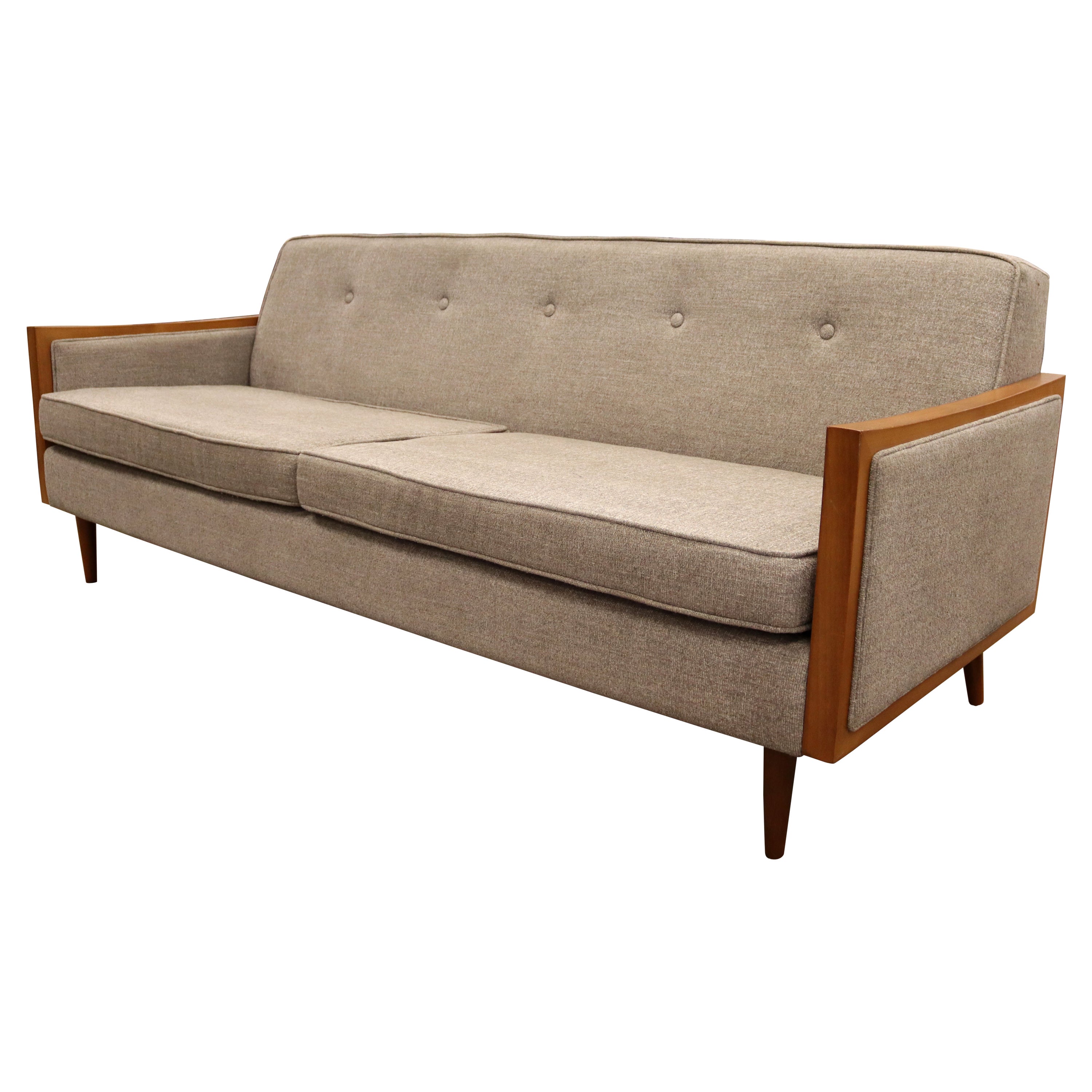 Contemporary Modernist Casara Modern Sofa McCobb Dunbar Style Gray Fabric & Wood