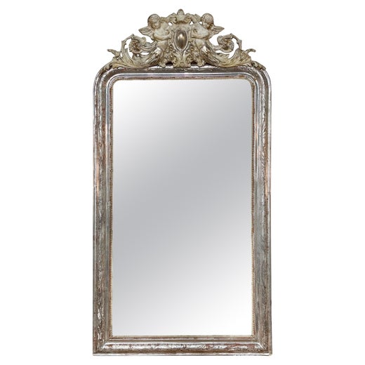 Huge Large Silver Leaf Decorative Frame Mirror For Sale at 1stDibs
