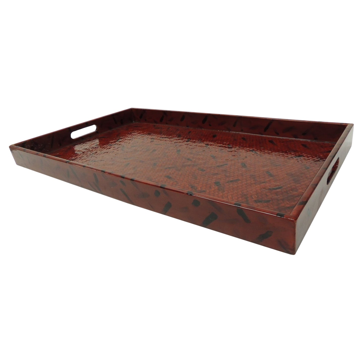 Vintage Rectangular Faux Tortoiseshell Red Lacquer Deco Tray 