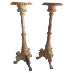 Antique Pair of Large 19th Century Cast Iron Neoclassical Torcheres or Tall Candlesticks