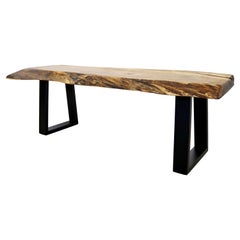 Contemporary Minimalist Rectangular Live Edge Wood Coffee Table Bench Seat