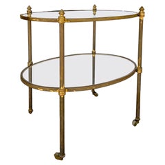Antique French Ovular Brass Bar Trolly with Glass Shelves