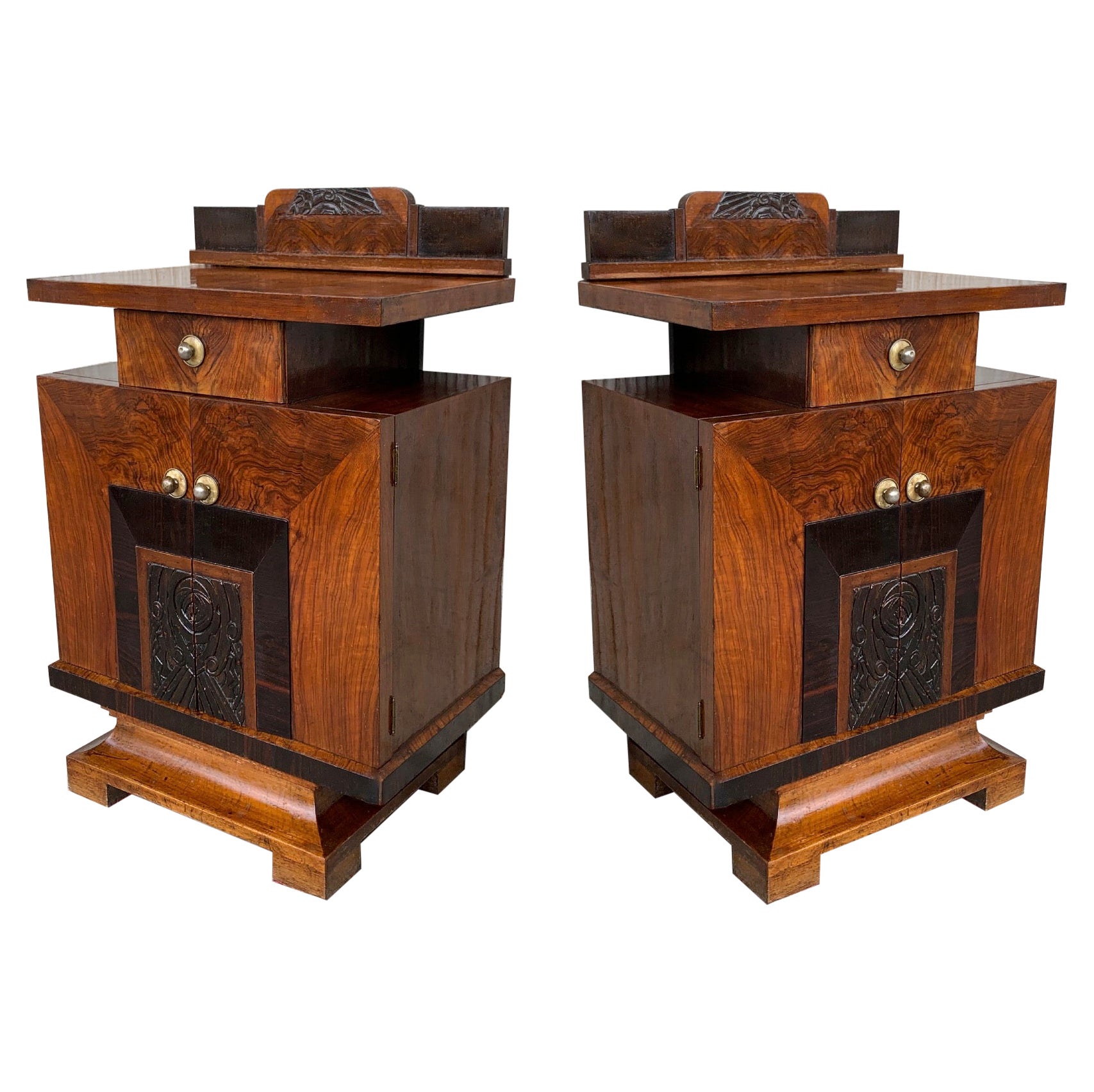 Pair of Art Deco Side Cabinets or Nightstands with Ebonized Details