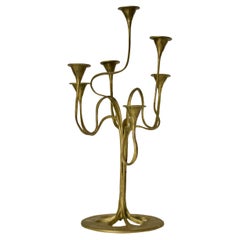 Seven-Arm Brass Candlestick or Candelabra of Organic Form