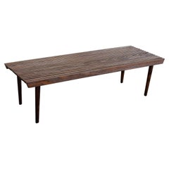 Retro Mid-Century Modern Walnut Slat Bench End/Coffee Table