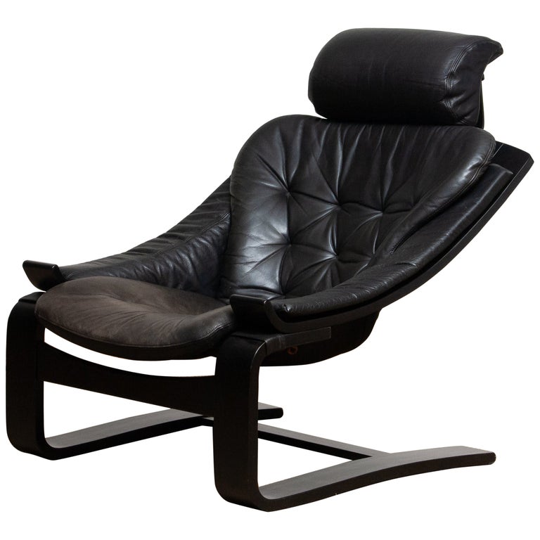 1970s, Black Leather Club Lounge Chair by Ake Fribytter for Nelo, Sweden For Sale