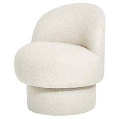 Pouf Swivel Chair in White Boucle