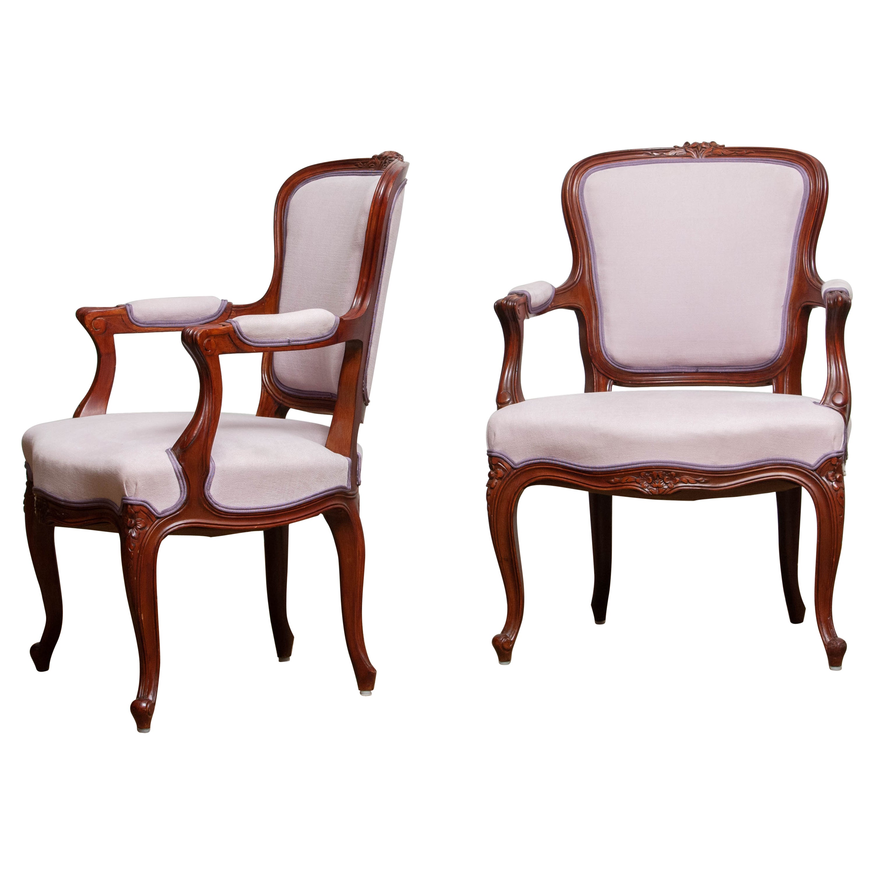 1950s Pair of Pink Swedish Rococo Bergère in the Shabby Chic Technique Chairs