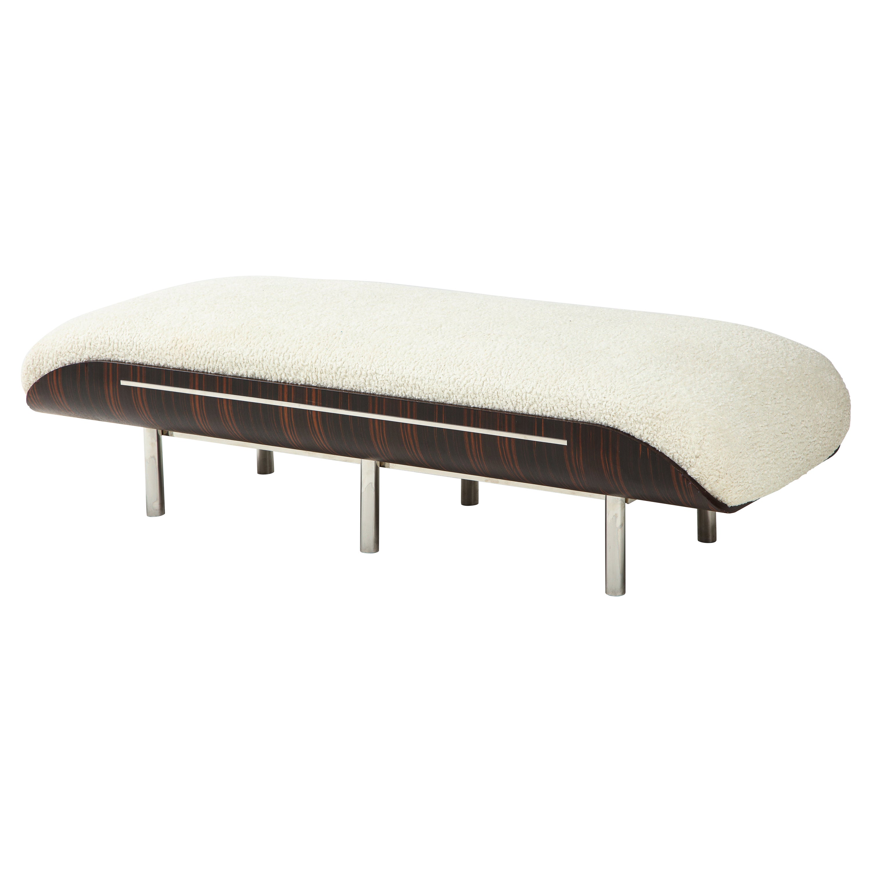 Italian Modernist Vintage Macassar Ebony and Chrome Long Upholstered Bench