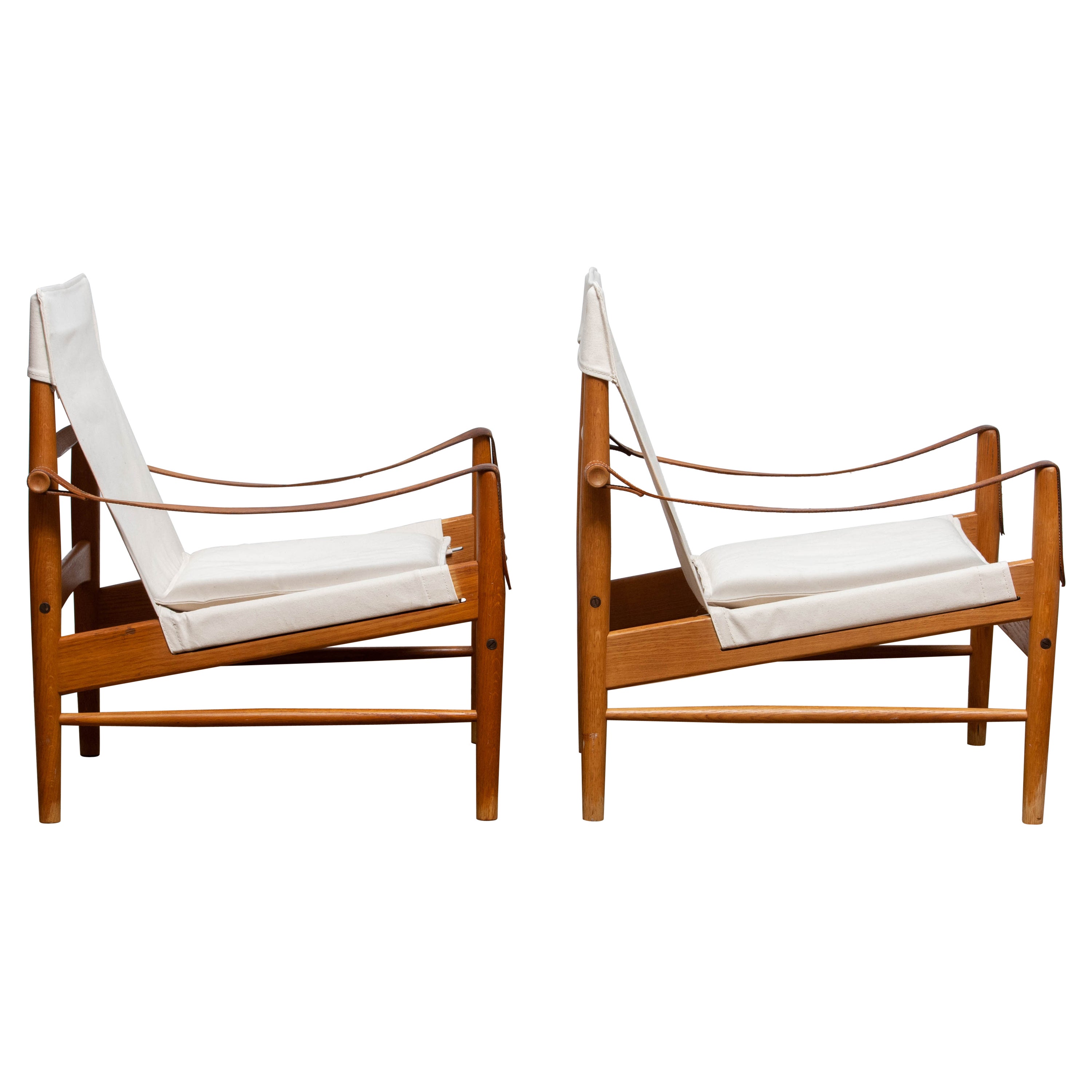 1960s, Pair of Safari Chairs by Hans Olsen for Viska Möbler in Kinna, Sweden