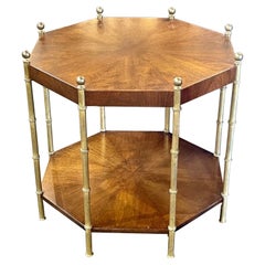 Vintage Italian Mahogany Brass Bamboo Form Octagonal Table