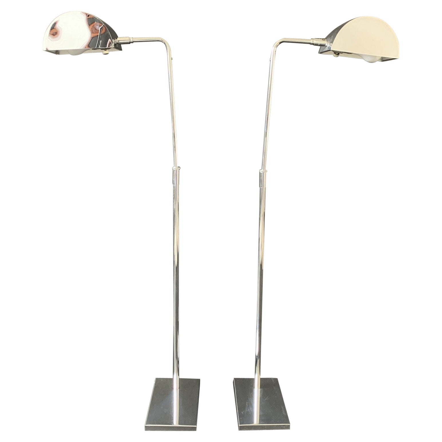 Mid-Century Modern Koch & Lowy Pair of Chrome Standing Floor Lamps 1970s