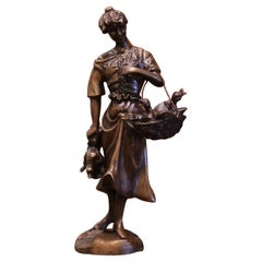 19th Century French Bronze Sculpture "The Lady with the Ducks" Signed Moreau