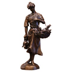 Vintage 19th Century French Bronze Sculpture "The Lady with the Ducks" Signed Moreau