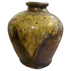 Japanese Shigaraki Edo Large Stoneware Pottery Vase Tsubo Jar with Amazing Glaze