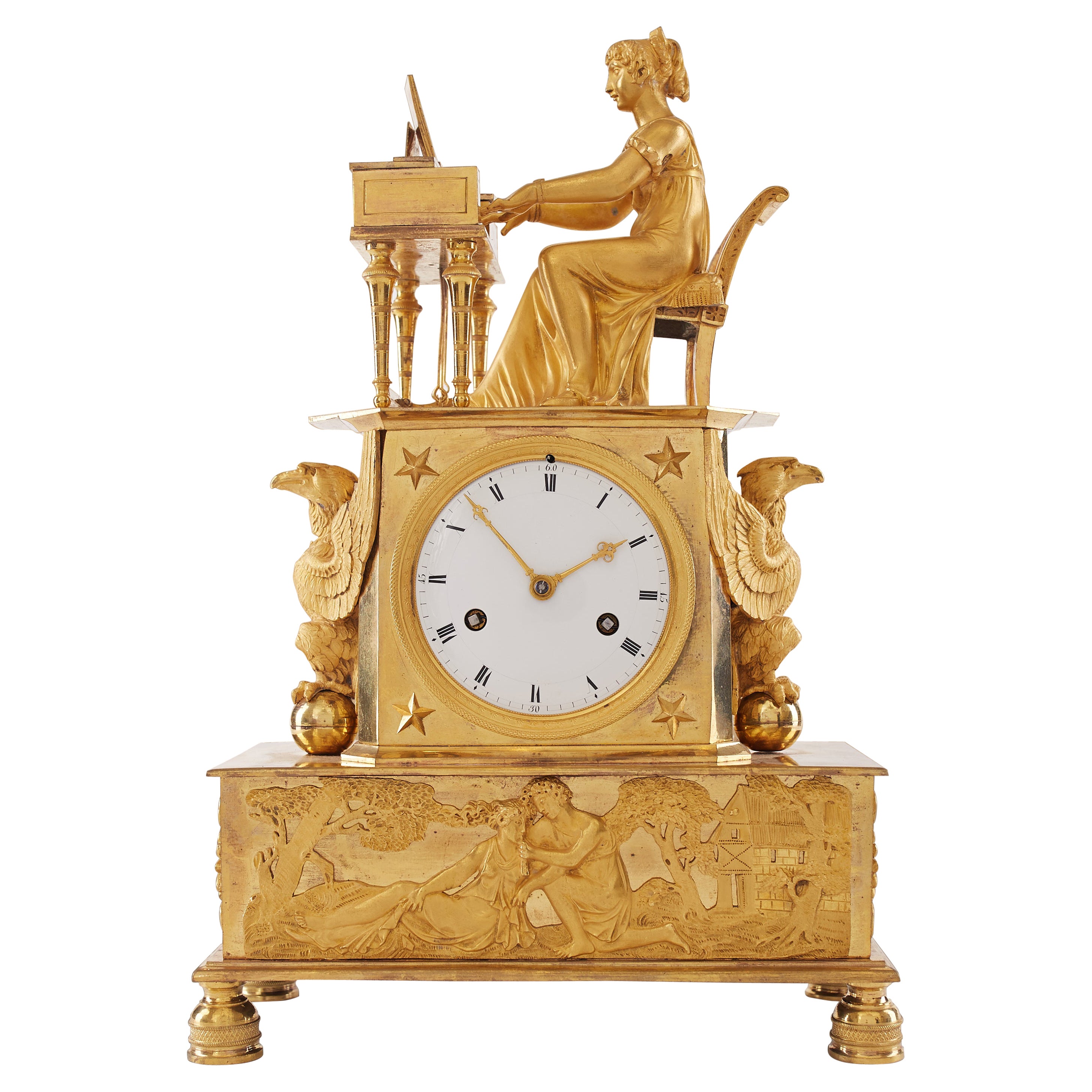 Ungewöhnliche Goldbronze-Uhr im Empire-Stil aus dem 19. Jahrhundert