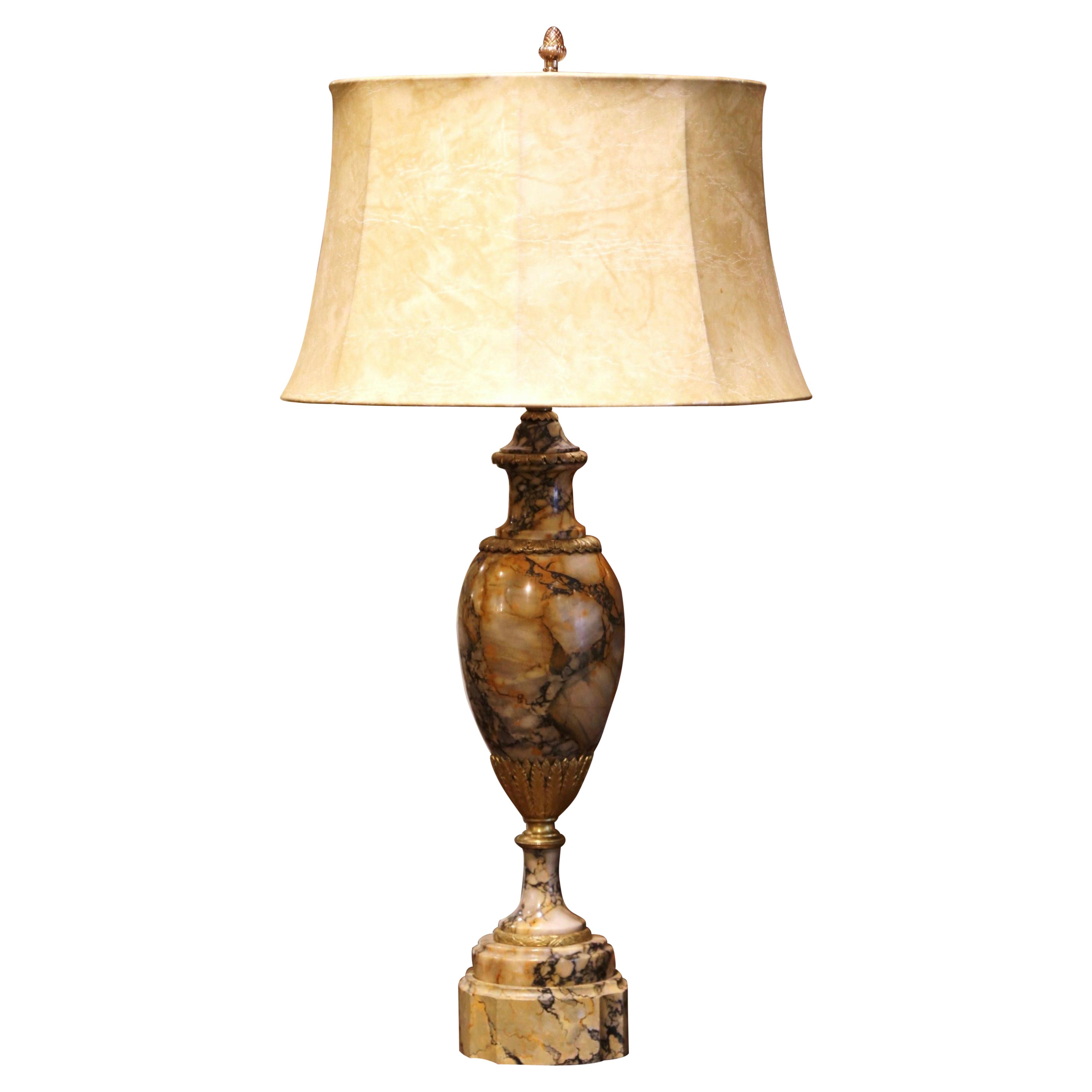 19th Century French Carved Marble and Gilt Bronze Cassolette Table Lamp