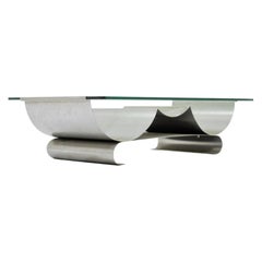 Coffee Table Design Francois Monnet, Kappa, France 1970, Steel Glass Mid-Century