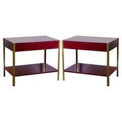 Pair of 'Laque' Oxblood Lacquer and Brass Nightstands by Design Frères