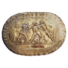 Large Greek Style Repousse Oval Metal Plaque