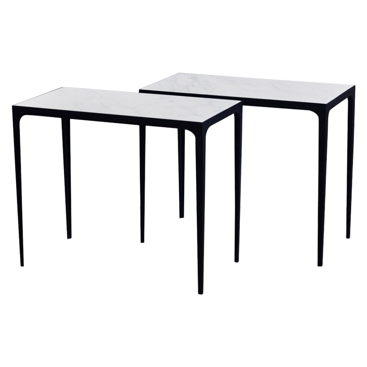 Paire de tables d'appoint « Esquisse » en fer et marbre aiguisé de Design Frres