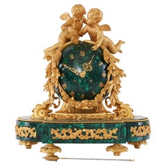 Antique “Cherubs Pendulum", Machelite with Gilded Bronze Details, Late 18th