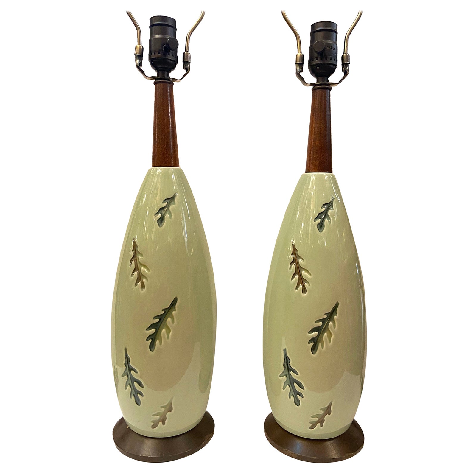 Pair of Foliage Motif Lamps For Sale