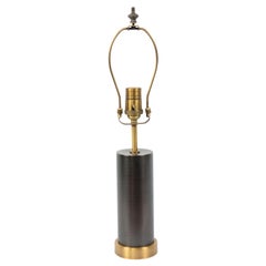 Modernist Patinated Cylindrical Metal Table Lamp with Brass Accents