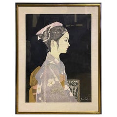 Junichiro Sekino Signed Limited Edition Japanese Woodblock Print Girl in Kimono
