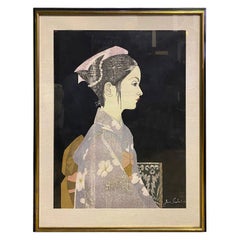 Junichiro Sekino Signed Limited Edition Japanese Woodblock Print Girl in Kimono