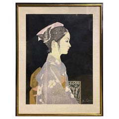 Junichiro Sekino - Kimono japonais « Girl in Kimono » en édition limitée, signé et imprimé sur bois