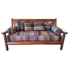 Vintage 1930's Rustic Rittenhouse Pine Sofa with Rag Rug Upholstery Cushions