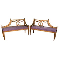 Hollywood Regency Lyre Back Carved Benches, a Pair