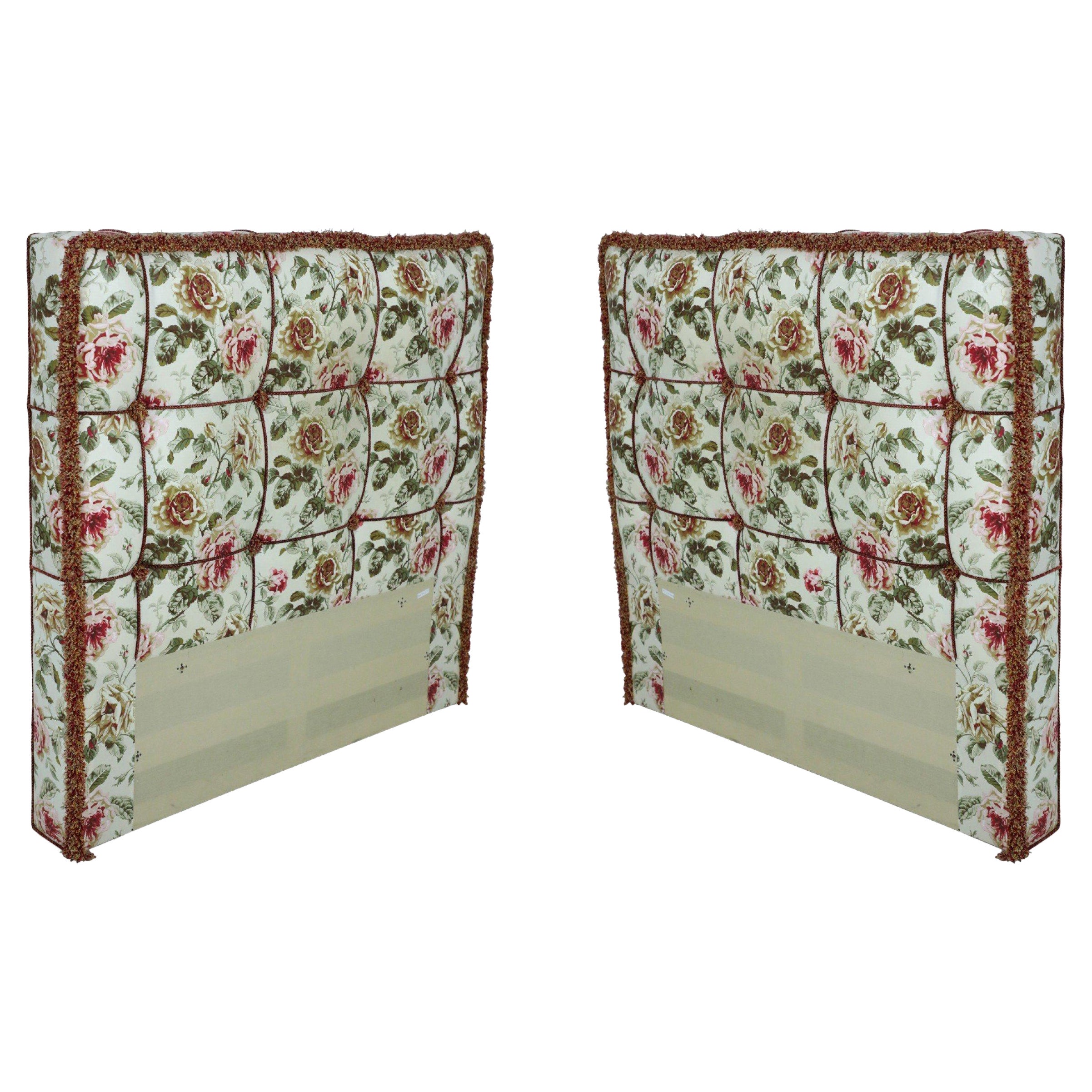 Pair of Contemporary Floral Tufted Upholstered Twin-Size Headboards