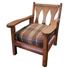 1930's Rustic Pine Rittenhouse Cabin Arm Chair W/ Rag Rug Cushions