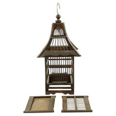 Vintage Contemporary Dark Brown Stained Wood Birdcage