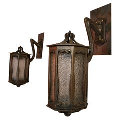 Very Rare Small Pair of French Bronze Art Nouveau Outdoor/Indoor Sconces