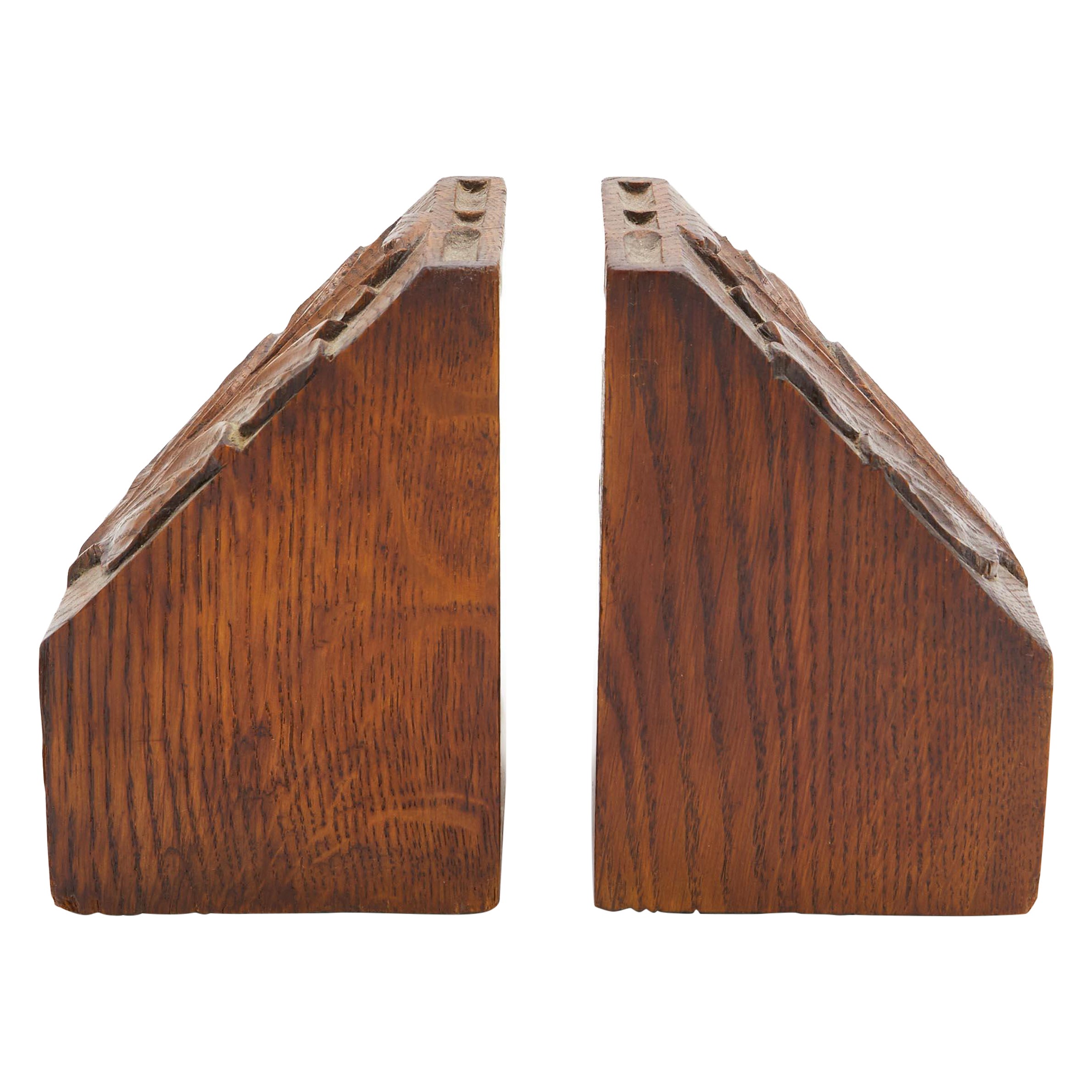 Pair of Carved Oak Bookends For Sale