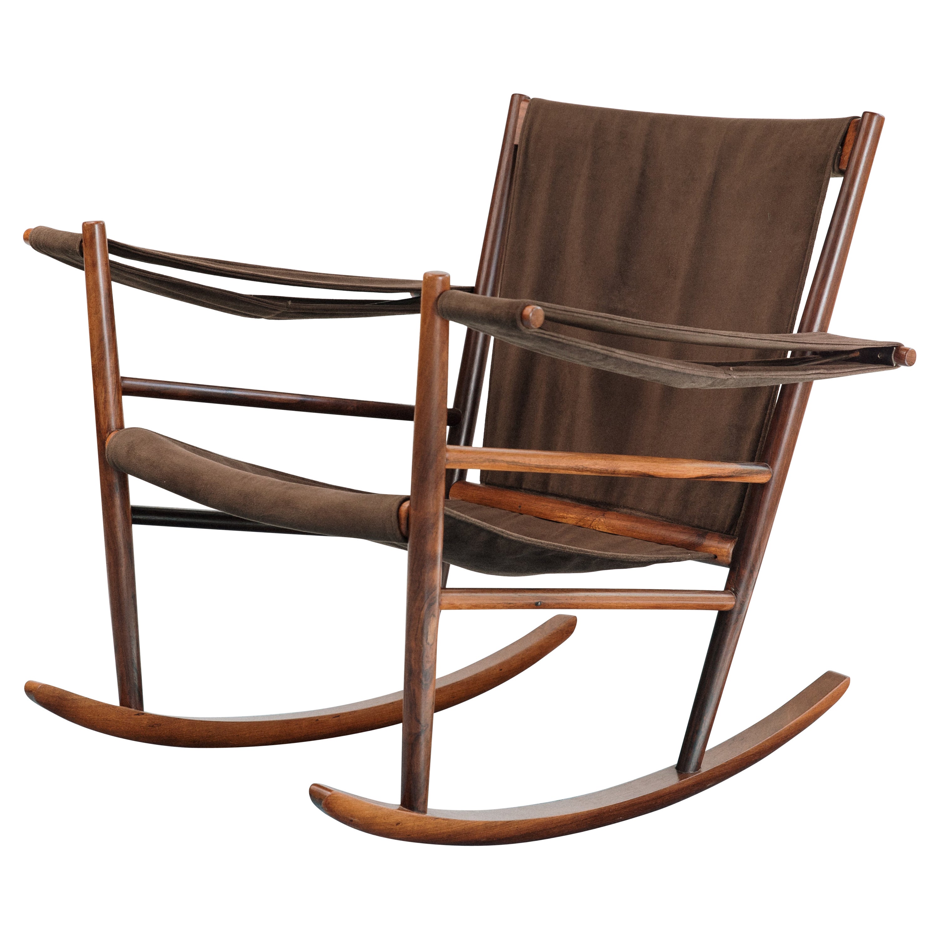 Joaquim Tenreiro Iconic Rocking Chair in Solid Rosewood For Sale