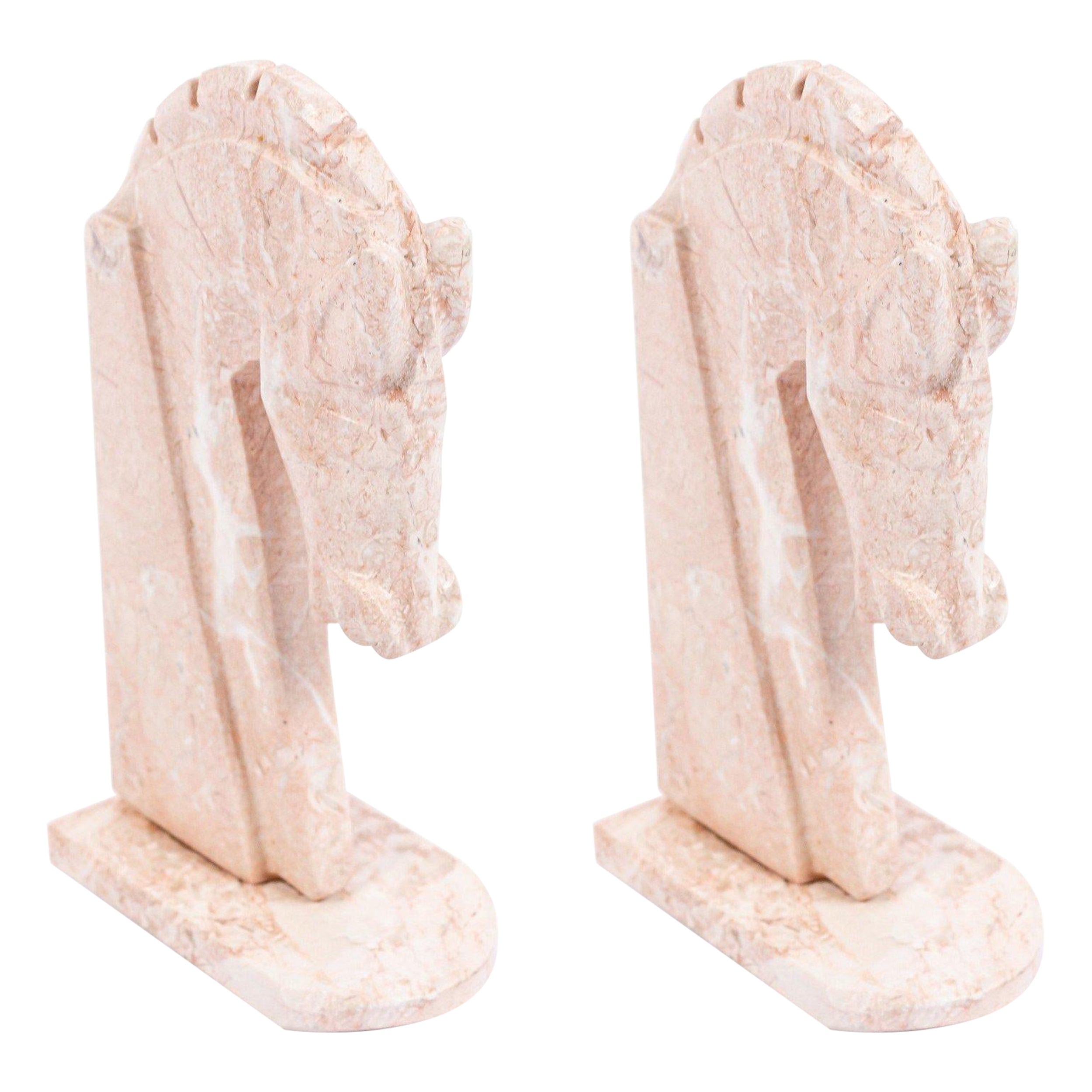Pair of Pink Hardstone Midcentury Horse Bookends
