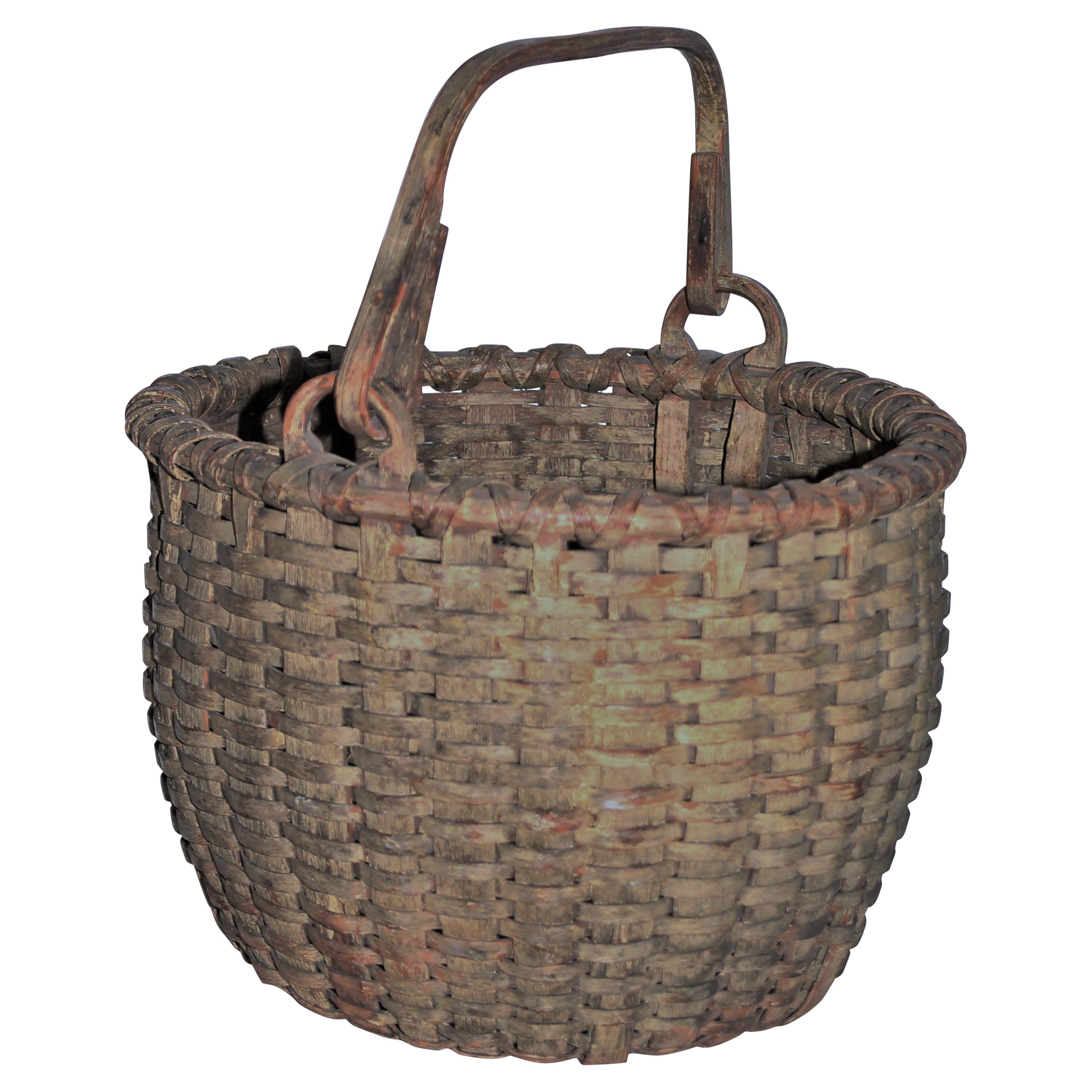 19Thc Original Sage Green Painted Swing Handled Basket