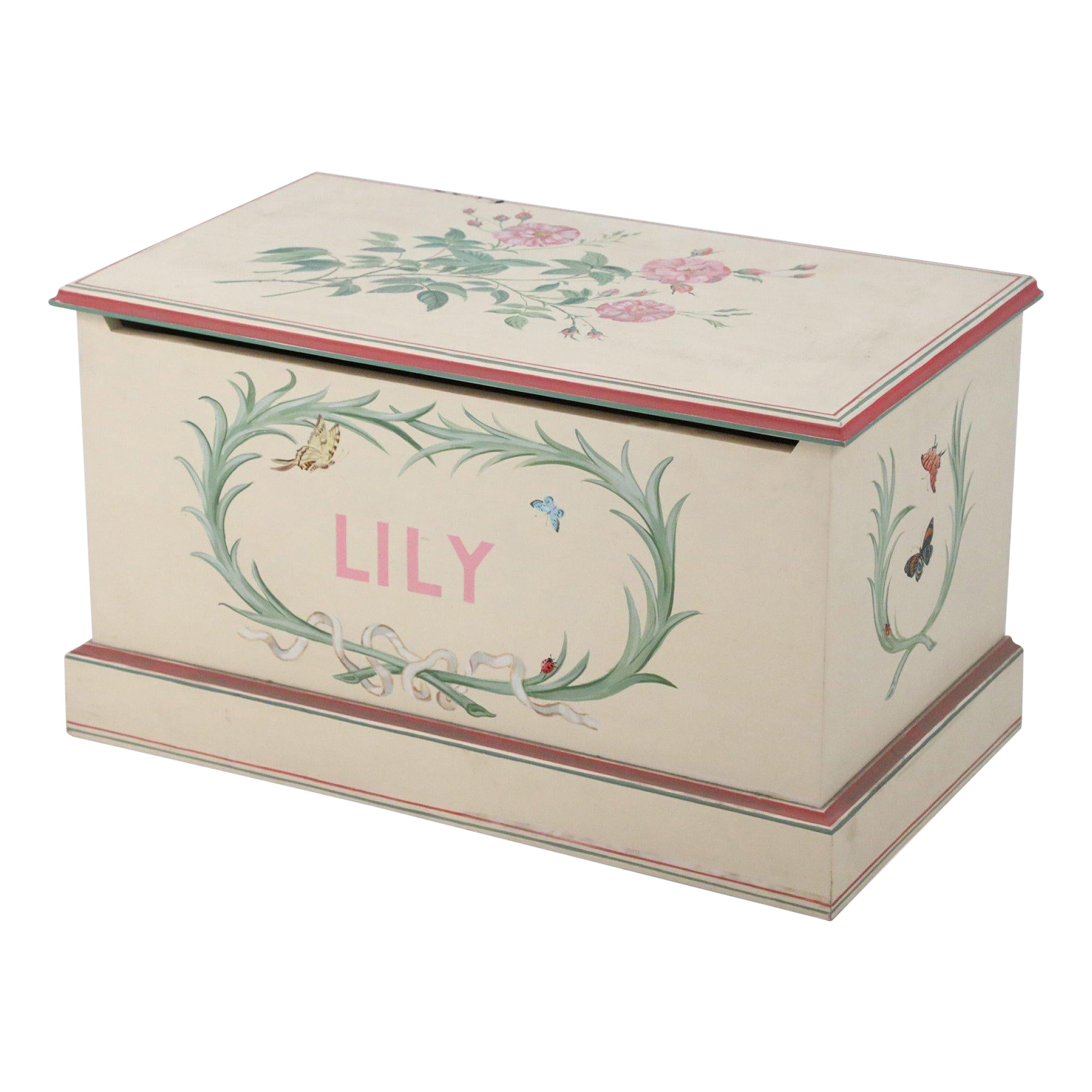 Contemporary Painted Beige and Floral Floor Trunk