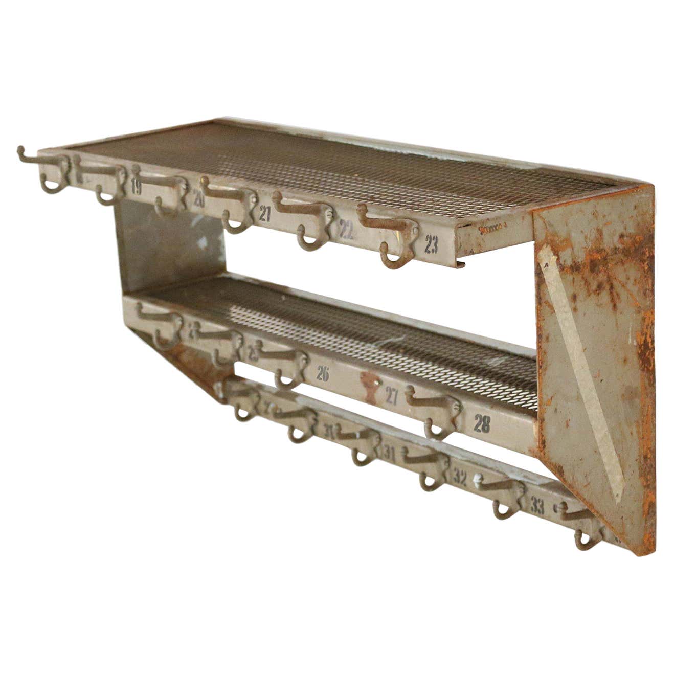 Mid-Century Industrial Unfinished Metal and Mesh Multi-Hook Wall Rack ...